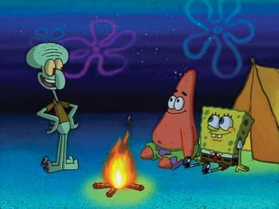 spongebob camping fish on fire